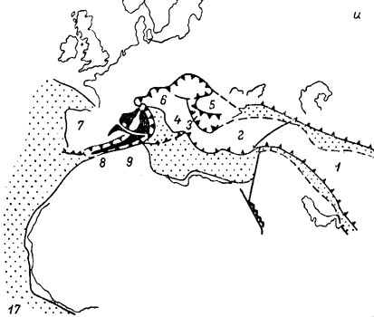 ���. 61, �. ������������������ ������������� ����������������   ������� ������ ����� � ��������������� �� ��. ����, �. �������,  �. ����� � �. ������� (1973 �.). ������ (��������). ����� � ����� ������ ���� - ������� � ��������� ���. ���������������: 1 - ��������; 2 - ��������; 3 - ���������; 4 - ����������; 5 - ����������; 6 - ����������; 7 - ����������; 8 - ������������; 9 - ��������.